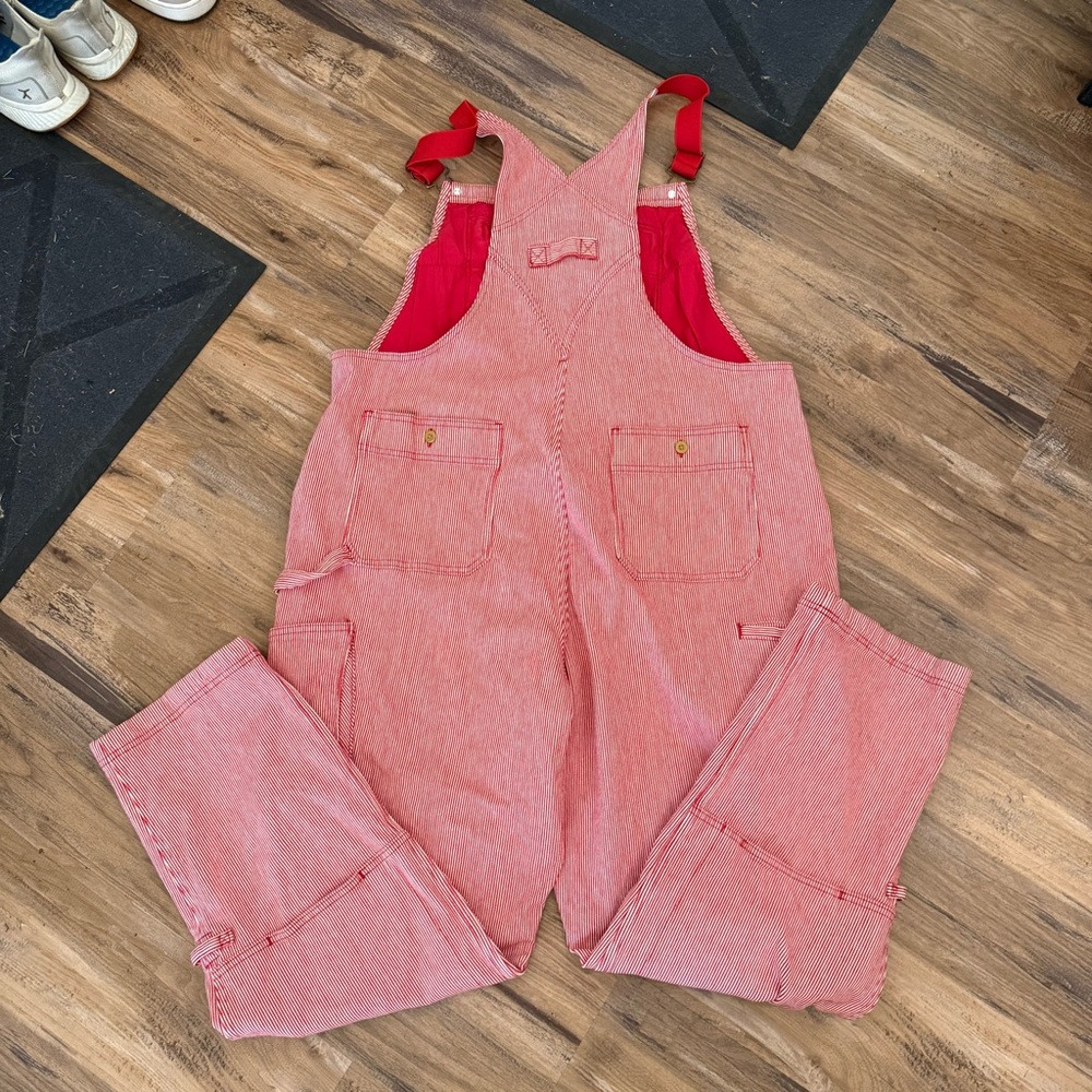 Womens Duluth trading co railroad striped double knee denim bib overalls sz XXL - Picture 2 of 5